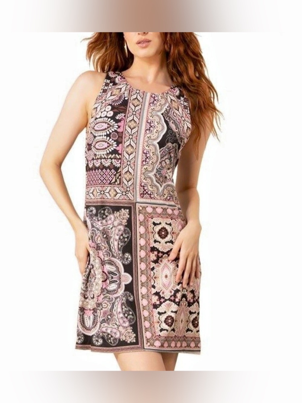 Hale Bob ‘Heidi’ Matte Jersey Dress in Patchwork Print; EUC, Sz. S